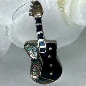 Sterling Silver and Abalone Guitar Brooch